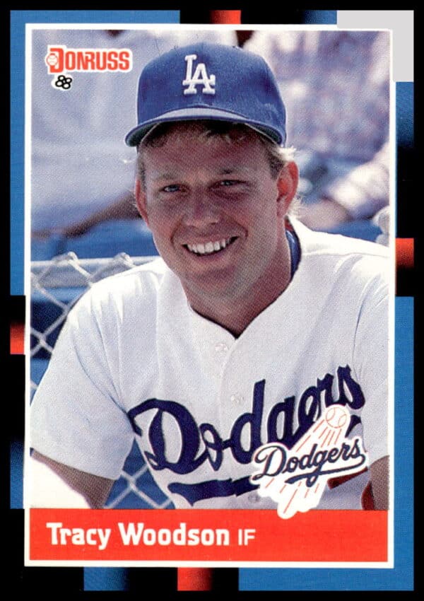 Tracy Woodson 1988 Donruss baseball card, #499, Los Angeles Dodgers, action shot.