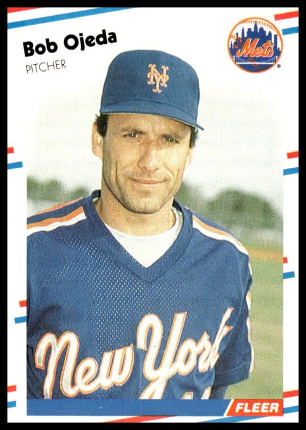 Bob Ojeda 1988 Fleer #147 Baseball Card Featuring Mets Pitcher in Action (Front).