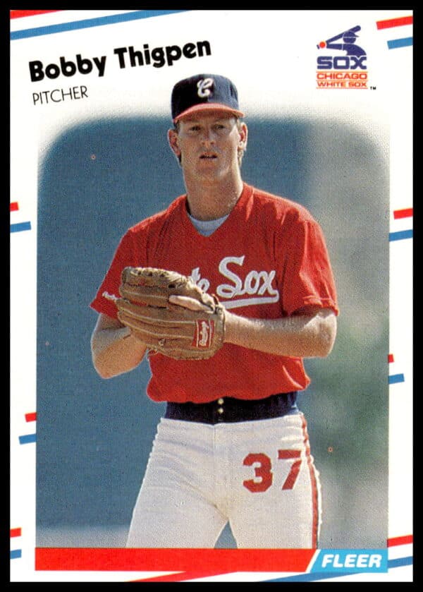 1988 Fleer card featuring Bobby Thigpen in White Sox uniform, number 410, collectors item.