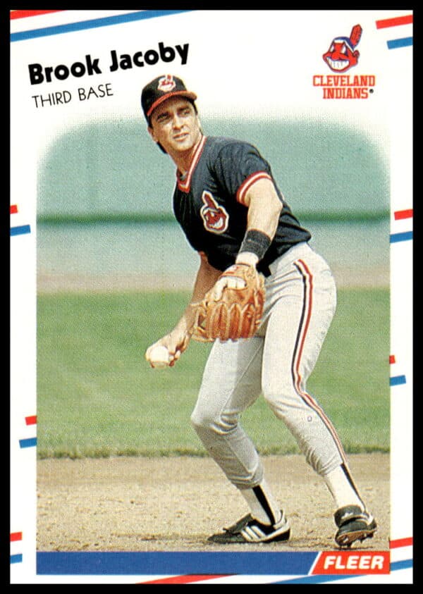 Brook Jacoby 1988 Fleer Baseball Card #612, Cleveland Indians, action batting stance.