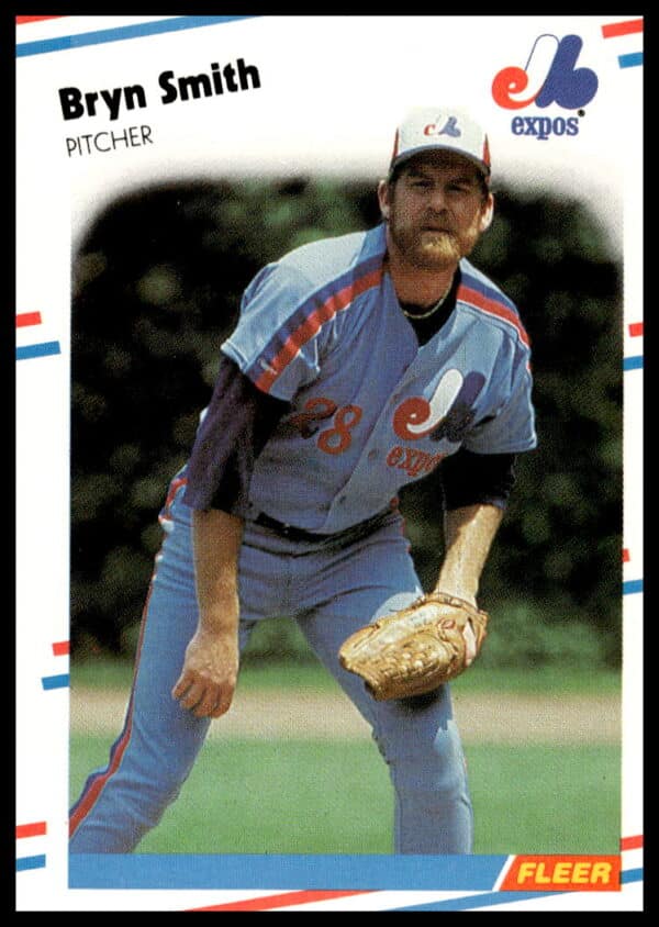 1988 Fleer Bryn Smith Baseball Card #196 in Expos Uniform, Vintage Design, Front View.