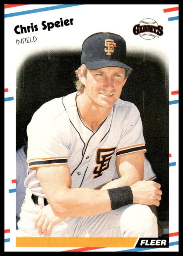 Front view of 1988 Fleer Chris Speier baseball card, an iconic vintage collectible.