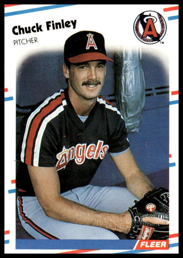 Vintage 1988 Fleer baseball card of Chuck Finley, California Angels pitcher, card #489.