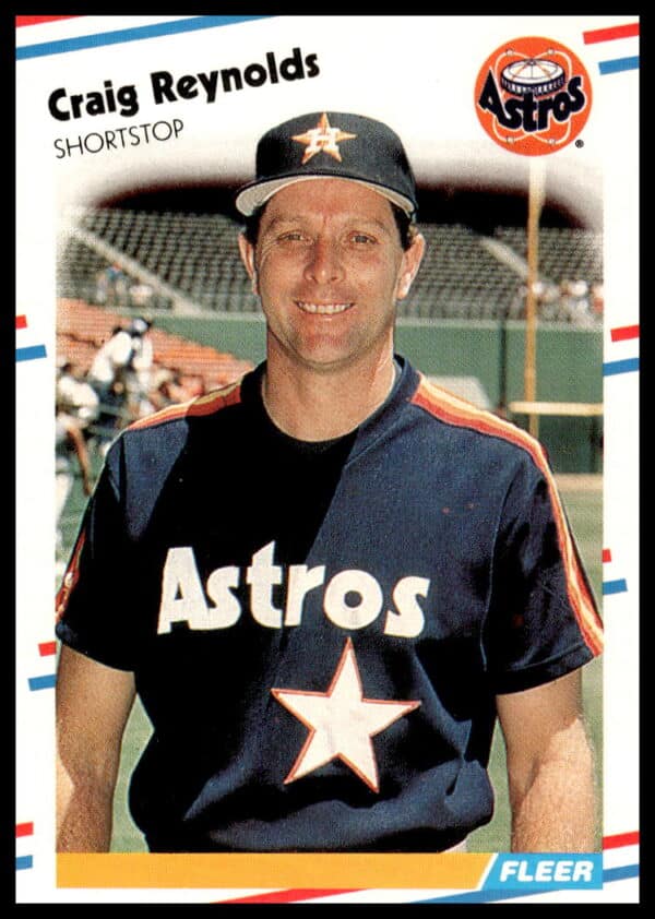 Craig Reynolds Houston Astros 1988 Fleer baseball card #454, batting stance photo.