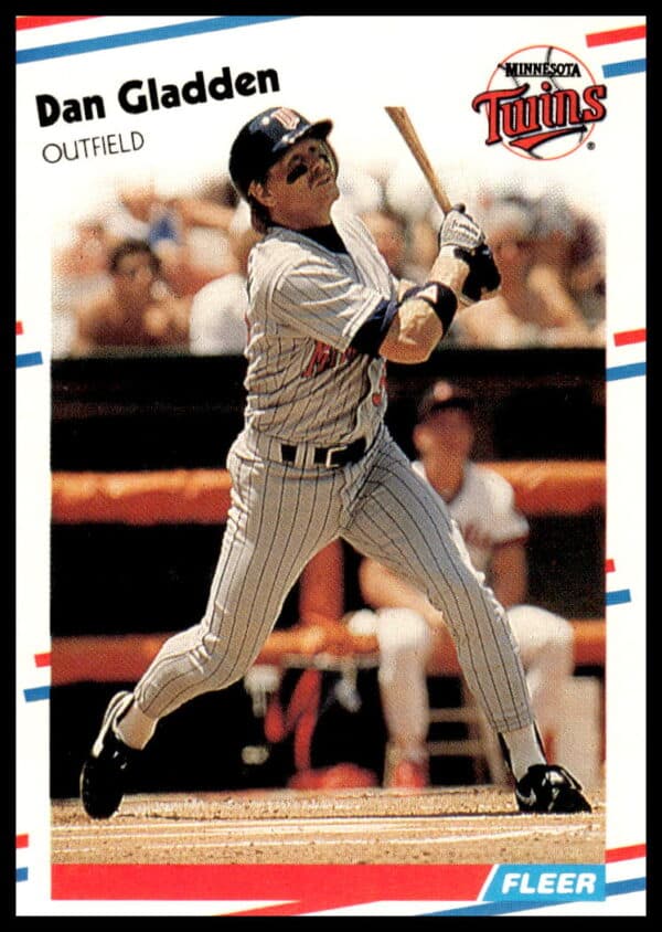 1988 Fleer Dan Gladden baseball card #12 showcasing Minnesota Twins action.