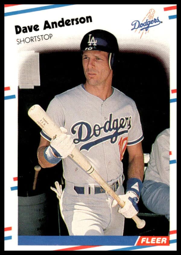 1988 Fleer Baseball Card: Dave Anderson, Los Angeles Dodgers Infielder, Mid-action Pose (#508).