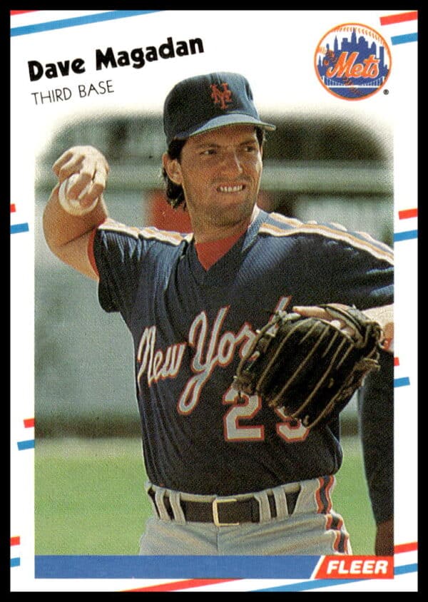 1988 Fleer Baseball Card of Dave Magadan, New York Mets, #141, front view.