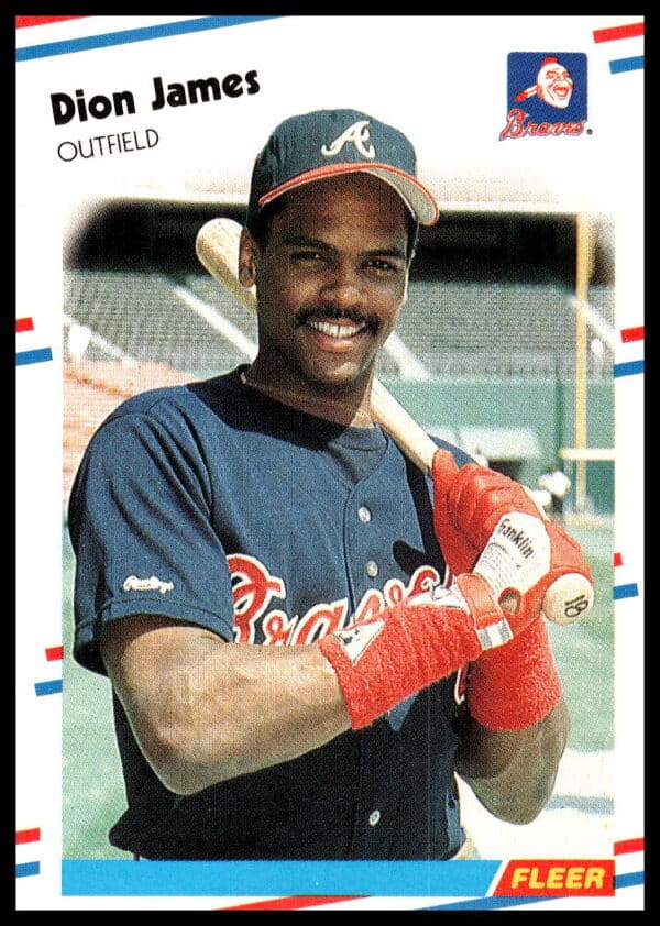 1988 Fleer baseball card, Dion James #543, showcasing classic 1980s action.