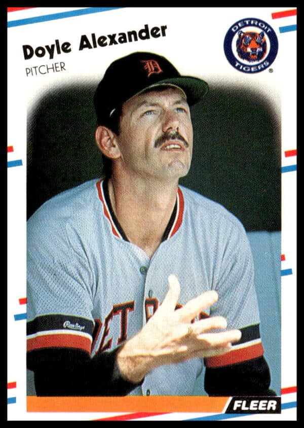 Doyle Alexander 1988 Fleer card, Detroit Tigers, pitching position, number 51.