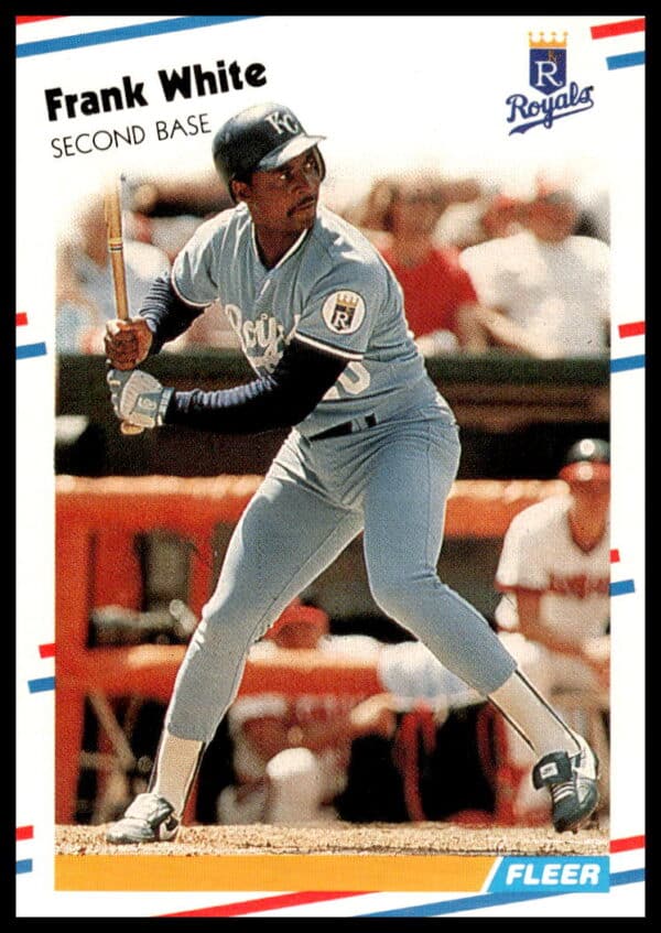 1988 Fleer Frank White #273 baseball card, Kansas City Royals action shot.