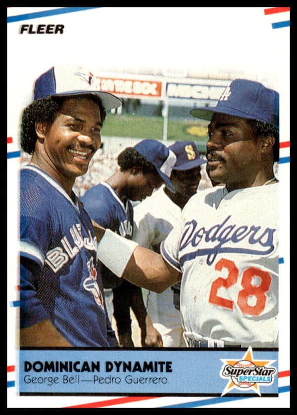 1988 Fleer card featuring baseball players George Bell and Pedro Guerrero, card number 623.