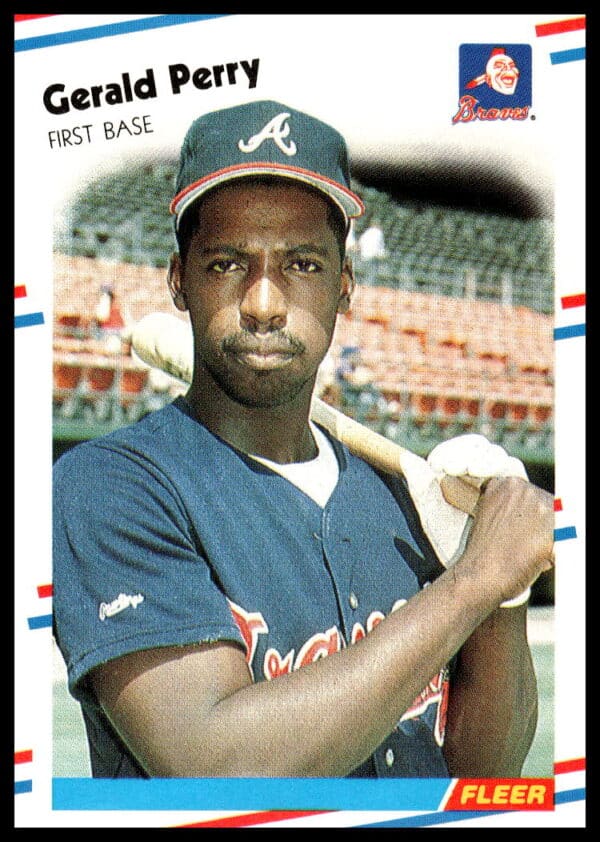 1988 Fleer baseball card #547 features Gerald Perry in Atlanta Braves uniform, front view.