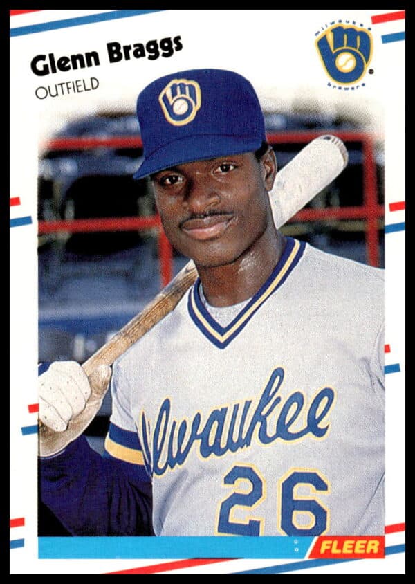 1988 Fleer Glenn Braggs baseball card #157, featuring Braggs batting in uniform.