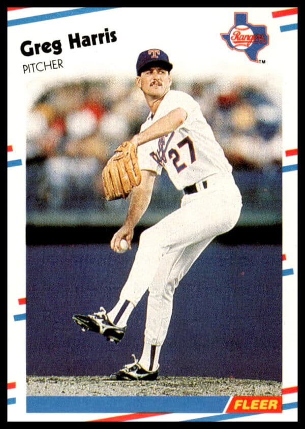 1988 Fleer Greg Harris card #468 featuring Harris pitching in Angels uniform.