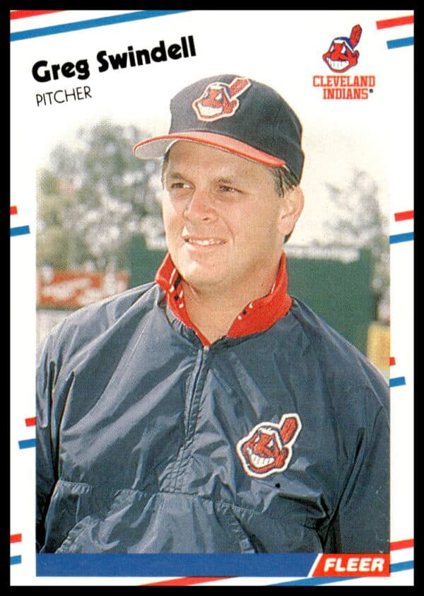 1988 Fleer Greg Swindell #617 Card Front - Cleveland Indians Pitching Action Image.