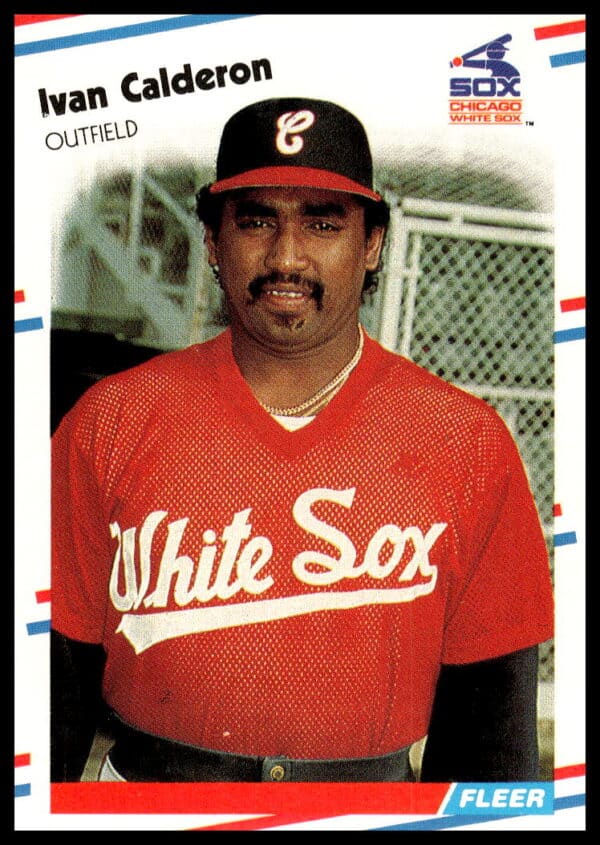 Ivan Calderon 1988 Fleer baseball card, mid-swing pose, team logo, jersey, and name visible.