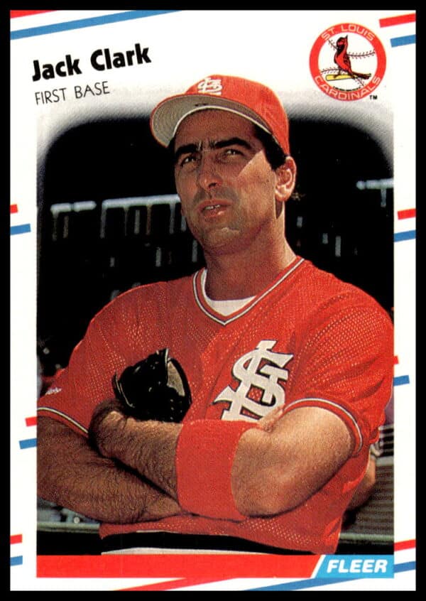 1988 Fleer Jack Clark #26 baseball card displaying front side with team uniform and details.