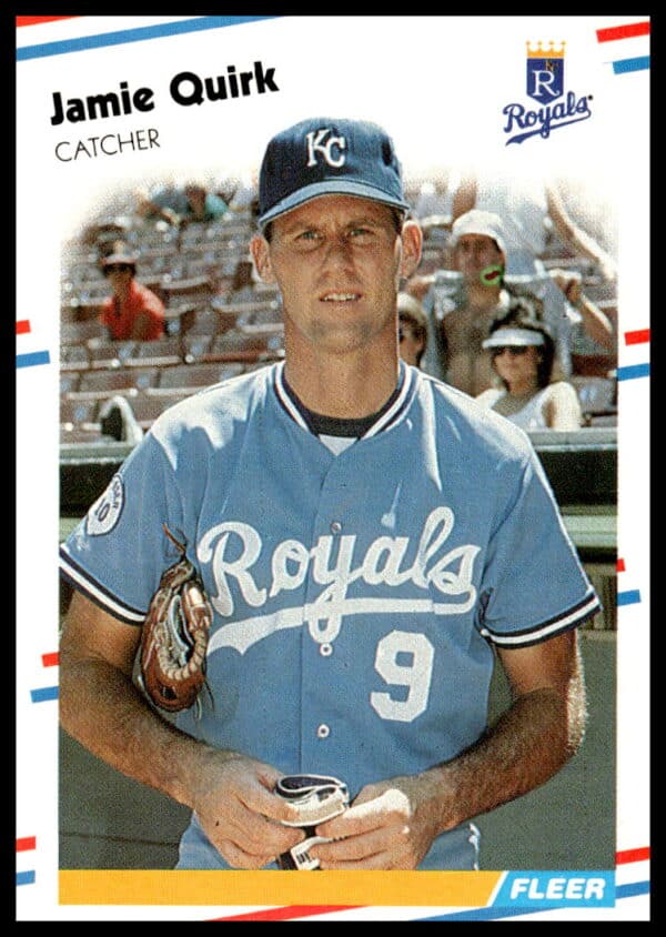 1988 Fleer Jamie Quirk #266 baseball card, front view, rare collectible.