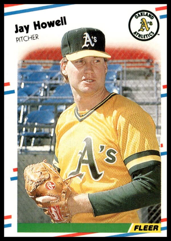 1988 Fleer Jay Howell Oakland As baseball card #282 front action shot.