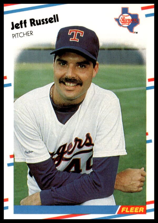 1988 Fleer Jeff Russell Baseball Card #478 showcasing dynamic pitching action.