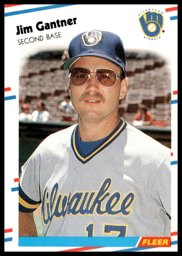 1988 Fleer Jim Gantner Baseball Card #165 featuring Milwaukee Brewers player.