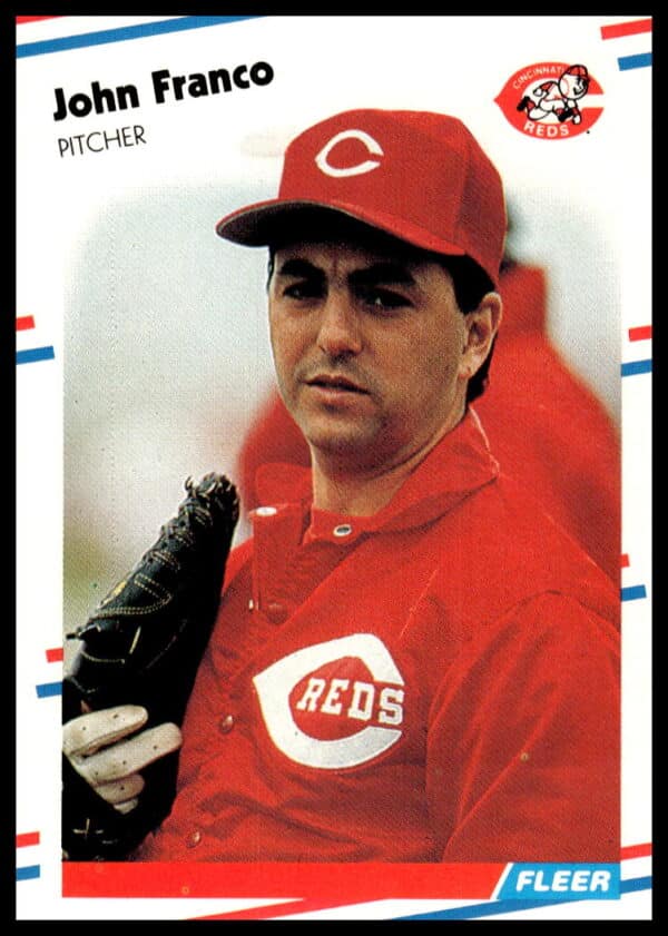 John Franco 1988 Fleer Mets Card #234, mid-pitch action shot.