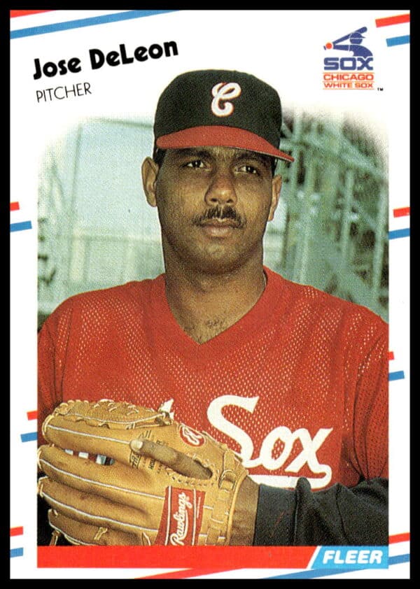 1988 Fleer Baseball Card Jose DeLeon #395 Front View in Team Uniform.