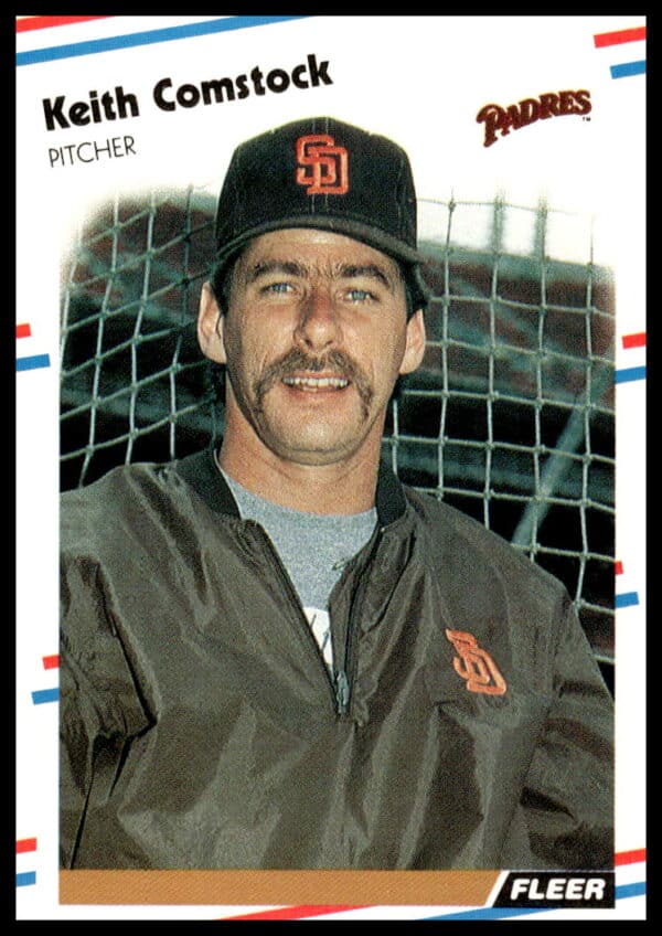 Keith Comstock 1988 Fleer card, Mariners pitcher in action, card #579.