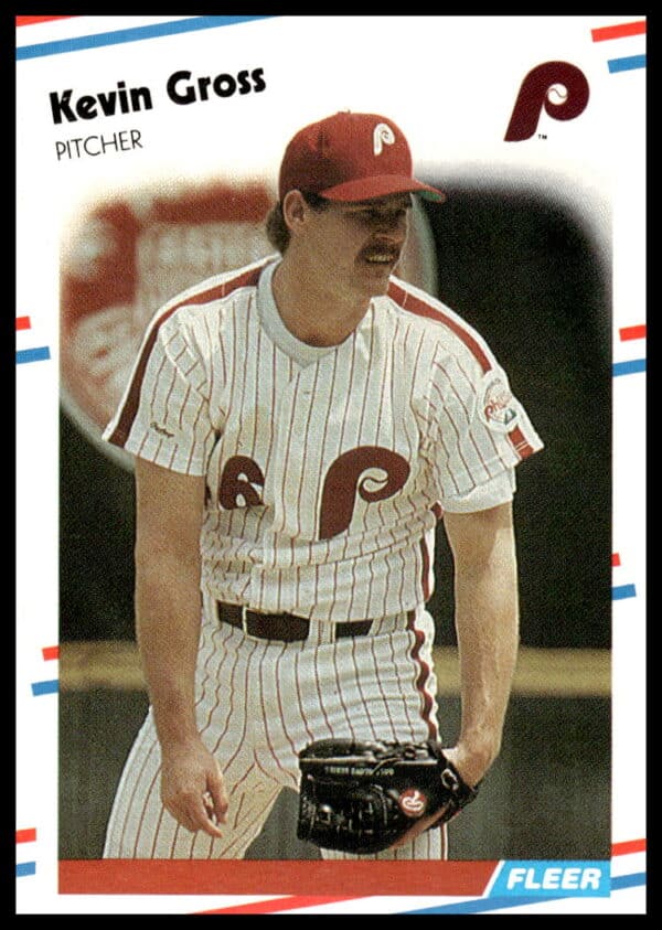 Front of 1988 Fleer Kevin Gross Dodgers baseball card, pitcher mid-throw #303.