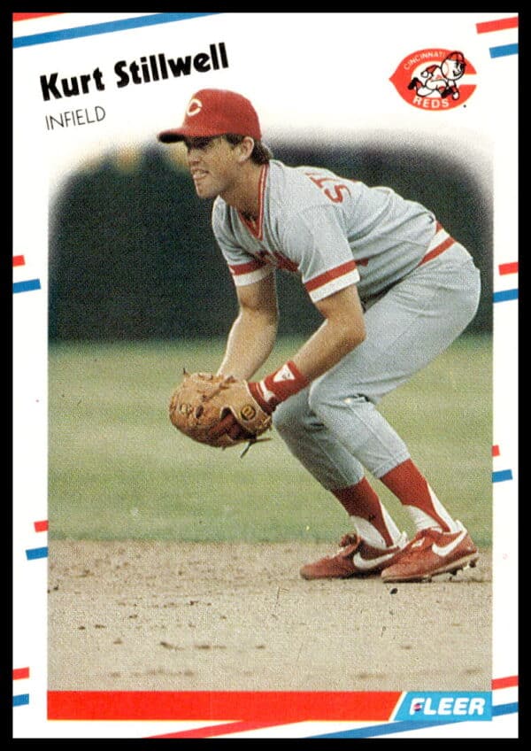 Vintage 1988 Fleer Kurt Stillwell baseball card #248, featuring rare action shot.
