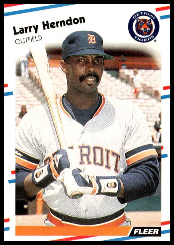 1988 Fleer Larry Herndon baseball card #59, Detroit Tigers, batting stance.