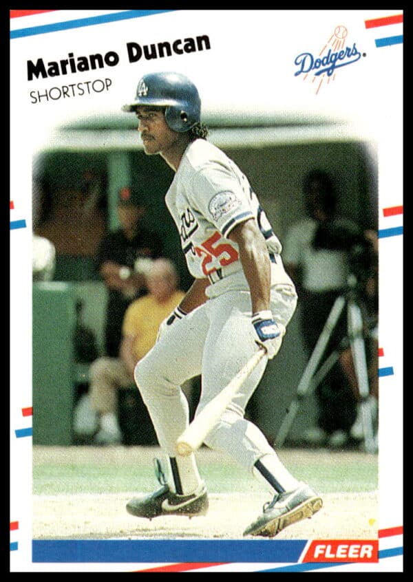 1988 Fleer Baseball Card Mariano Duncan #513, Los Angeles Dodgers Action Pose