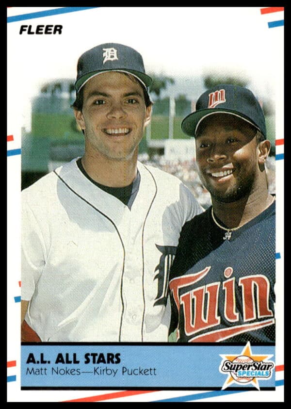 1988 Fleer Baseball Card #638 featuring MLB stars Matt Nokes and Kirby Puckett.
