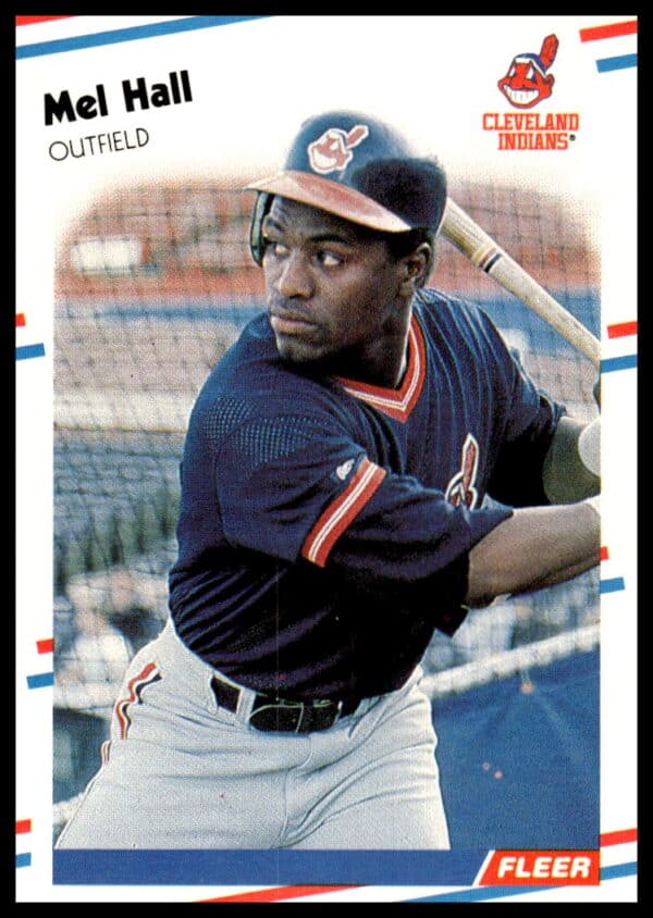 Mel Hall swinging in 1988 Fleer card for Cleveland Indians, card number 610.