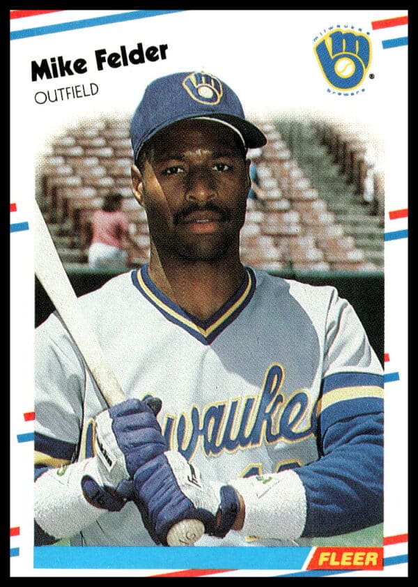 Mike Felder 1988 Fleer baseball card #164, Milwaukee Brewers, action pose.