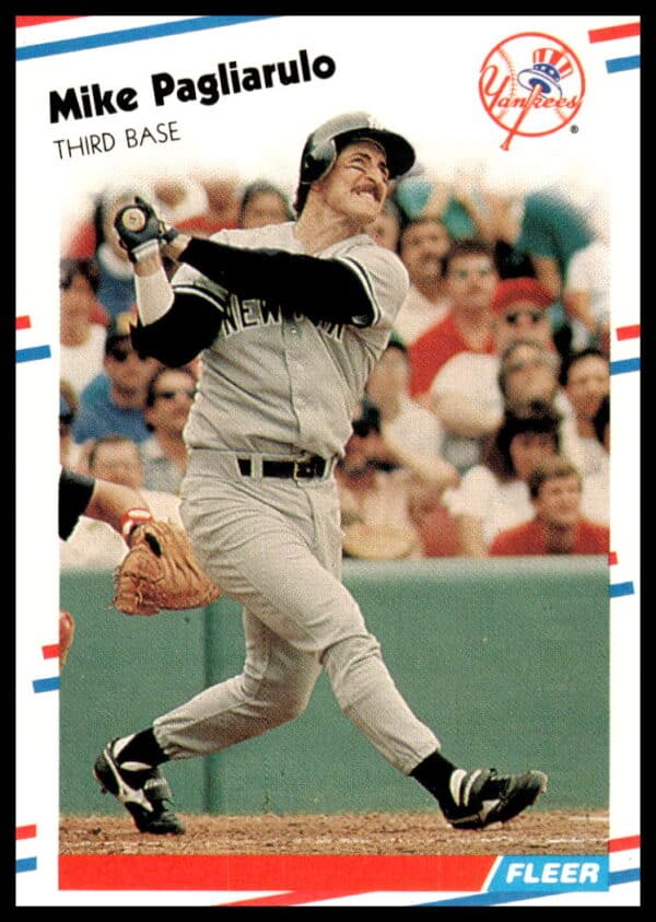 1988 Fleer Yankees Mike Pagliarulo baseball card, mid-action, #216.