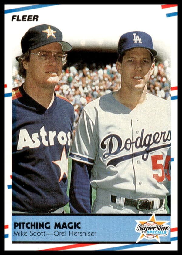 1988 Fleer baseball card featuring Mike Scott and Orel Hershiser, card number 632.