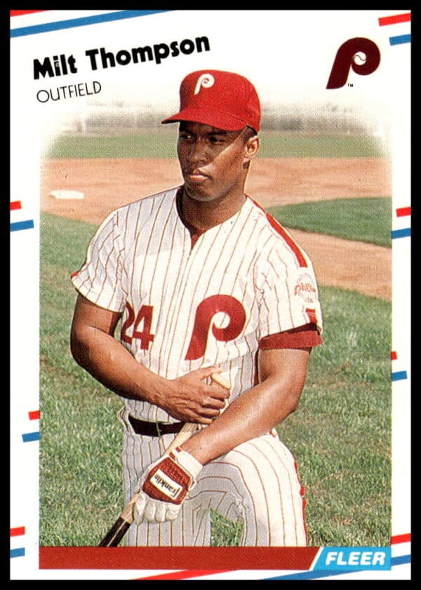 1988 Fleer Baseball Card, Milt Thompson #319, in Phillies uniform, action shot.