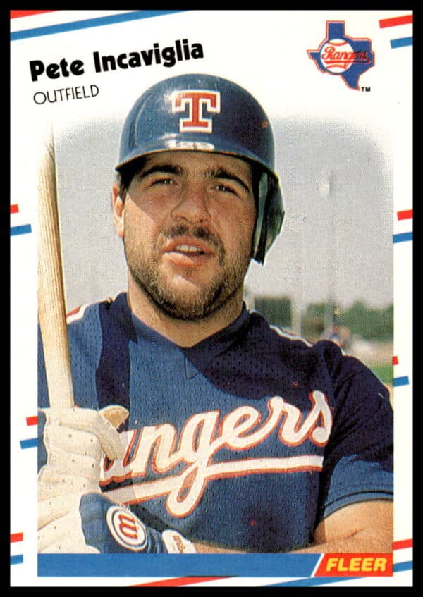 Pete Incaviglia 1988 Fleer card #470, Texas Rangers, classic batting pose.