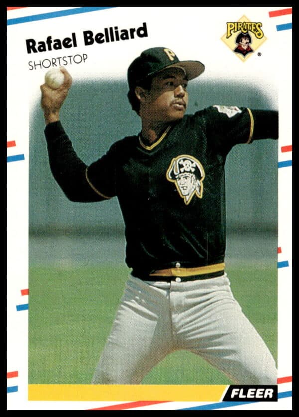 Rafael Belliard 1988 Fleer card #321, Atlanta Braves, mid-action photo, MLB season highlight.