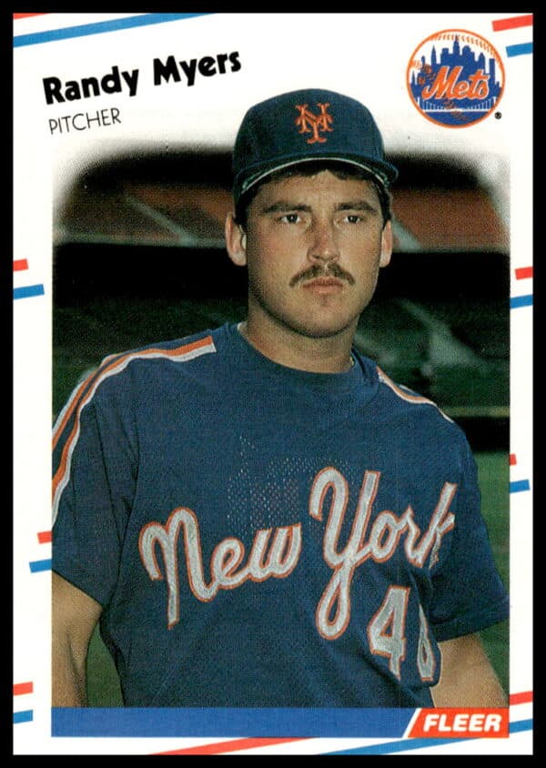 1988 Fleer Randy Myers Mets Card #146 Mid-Pitch Action Shot.