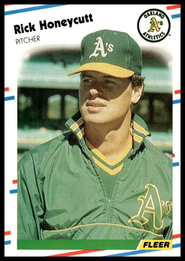 1988 Fleer Rick Honeycutt baseball card, Dodgers, mid-pitch action shot.