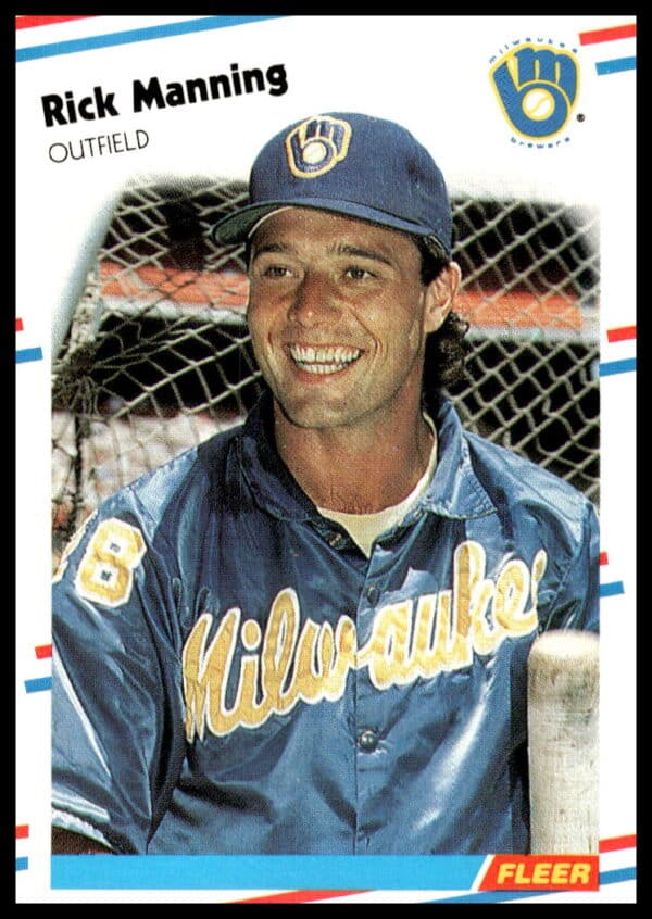 1988 Fleer Baseball Card, Rick Manning #168, in team uniform, front view.