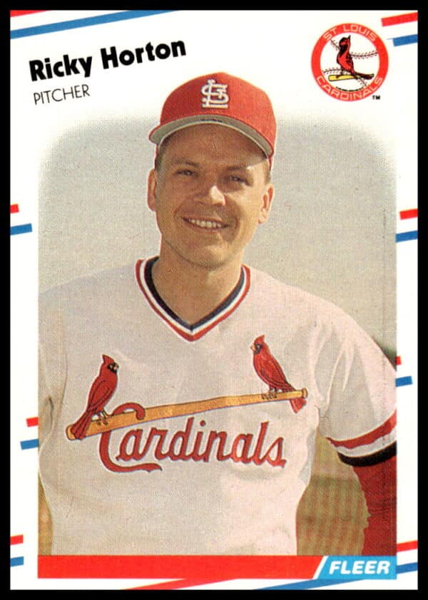 1988 Fleer Ricky Horton baseball card showing pitcher mid-action in uniform (#36).