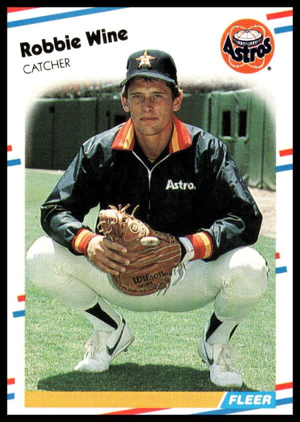 1988 Fleer baseball card showing Robbie Wine in uniform, featuring team logo and position.