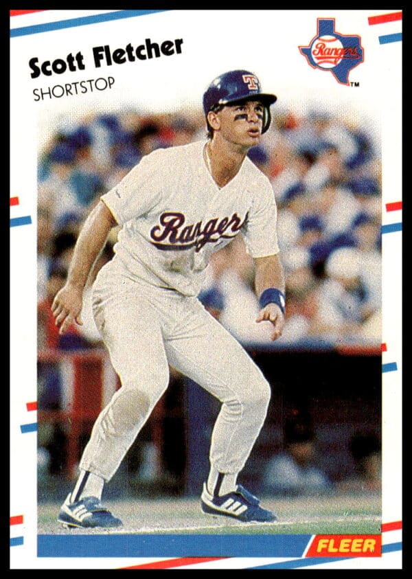 1988 Fleer Baseball Card Front: Scott Fletcher #466 in Texas Rangers Uniform.