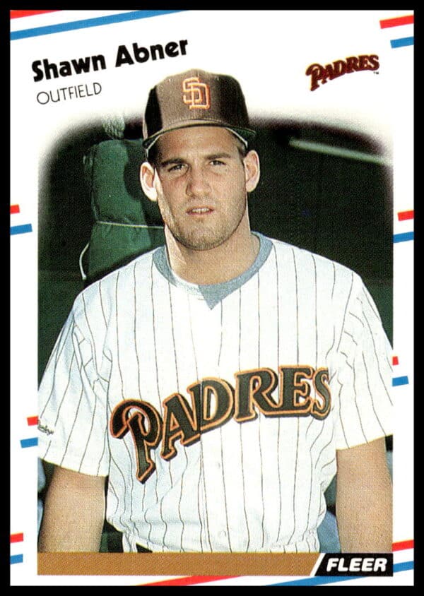 1988 Fleer Baseball Card Shawn Abner #576 Front View in Uniform.