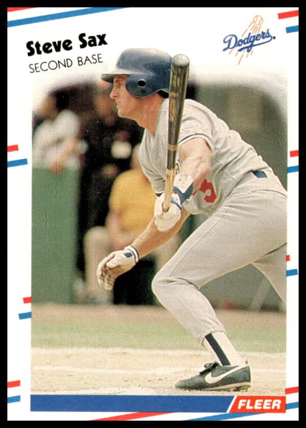 Steve Sax 1988 Fleer #523 Baseball Card, Los Angeles Dodgers, Dynamic MLB Action Shot