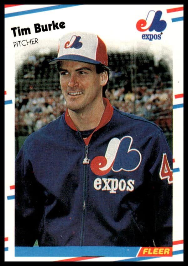 1988 Fleer Tim Burke Baseball Card #180 - Front Side, Expos Pitcher Portrait