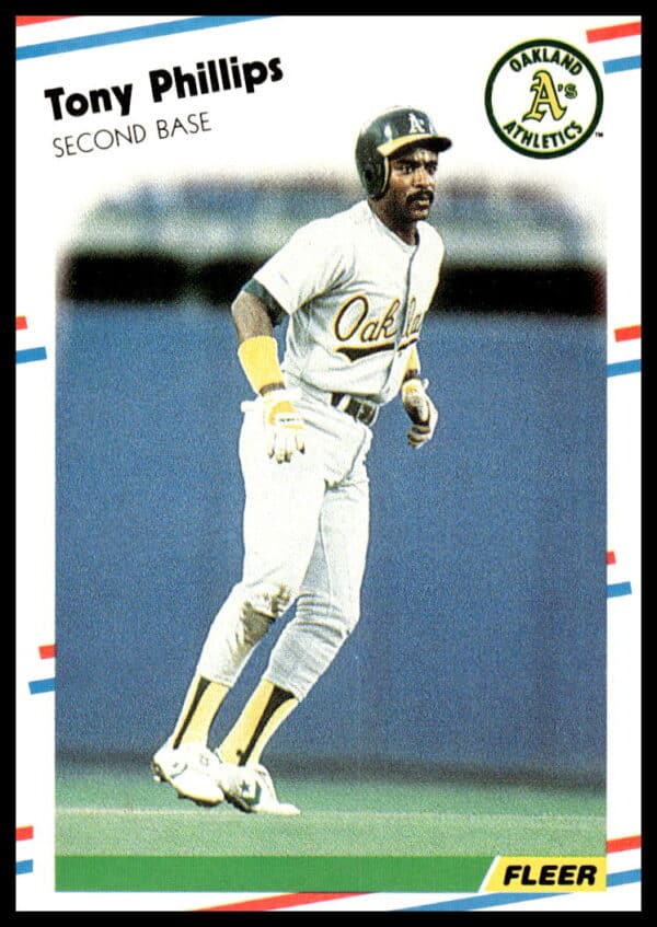 1988 Fleer Tony Phillips baseball card #290 with bold team logo and player portrait.